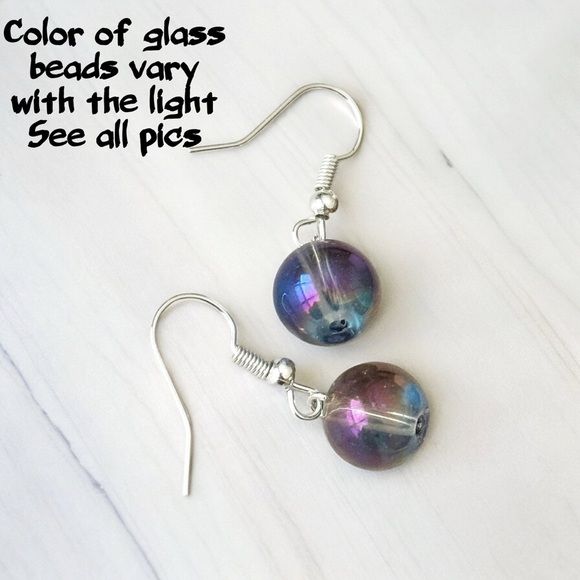 5 For $25💫Iridescent Psychedelic Smoke Gray/Purple Glass Dangles Earrings - Picture 1 of 7